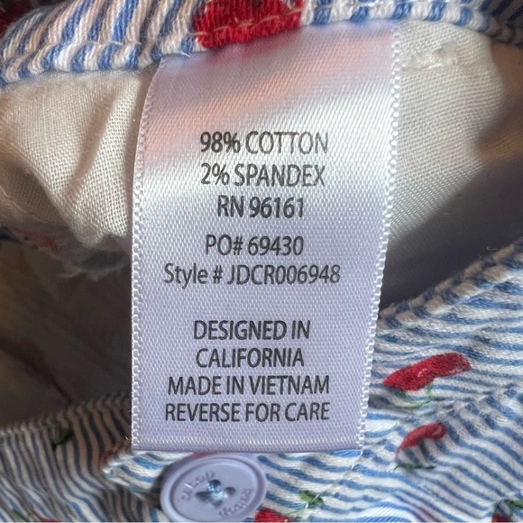 Women's Bebop Striped Blue White Shorts with Red Cherry Pattern Size 9 Midrise - Picture 6 of 6